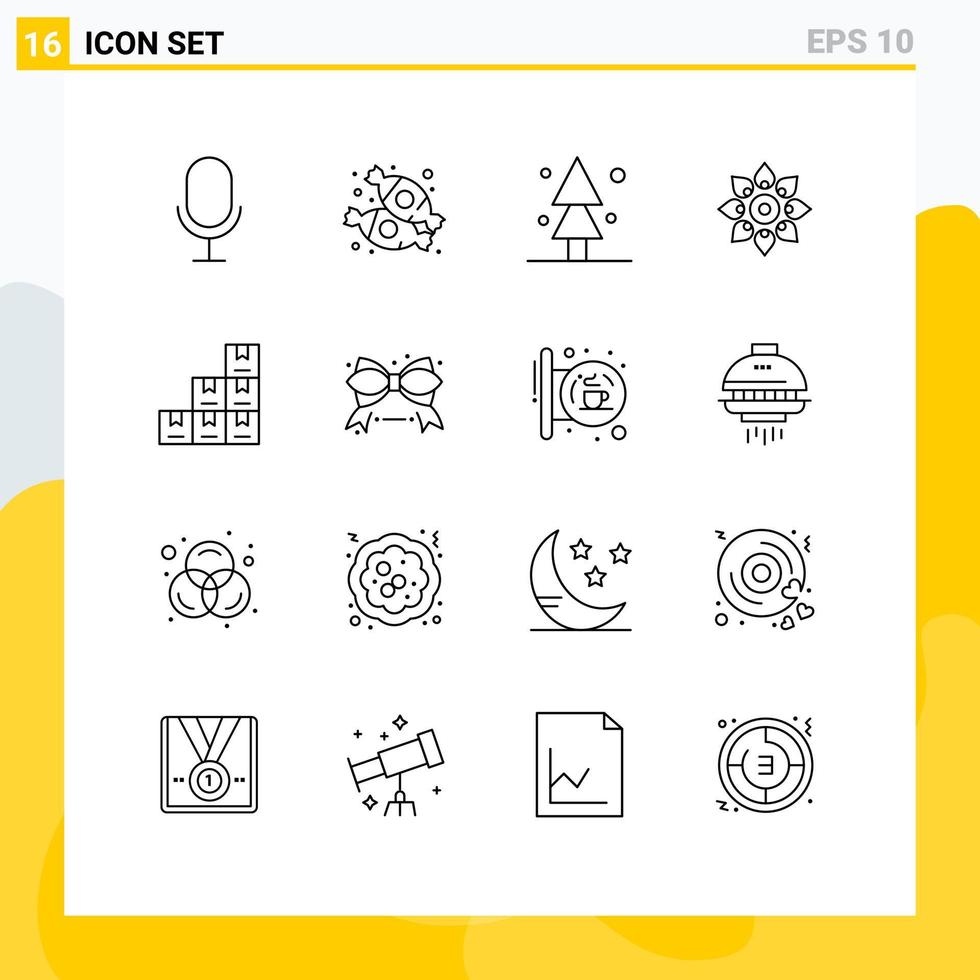 Pictogram Set of 16 Simple Outlines of box hindu nature diwali decorate Editable Vector Design Elements