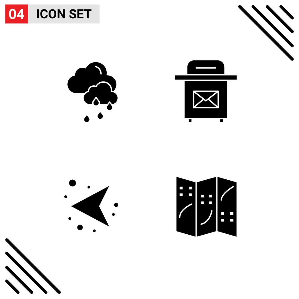 Modern Set of 4 Solid Glyphs Pictograph of cloud left mail arrows navigation Editable Vector Design Elements