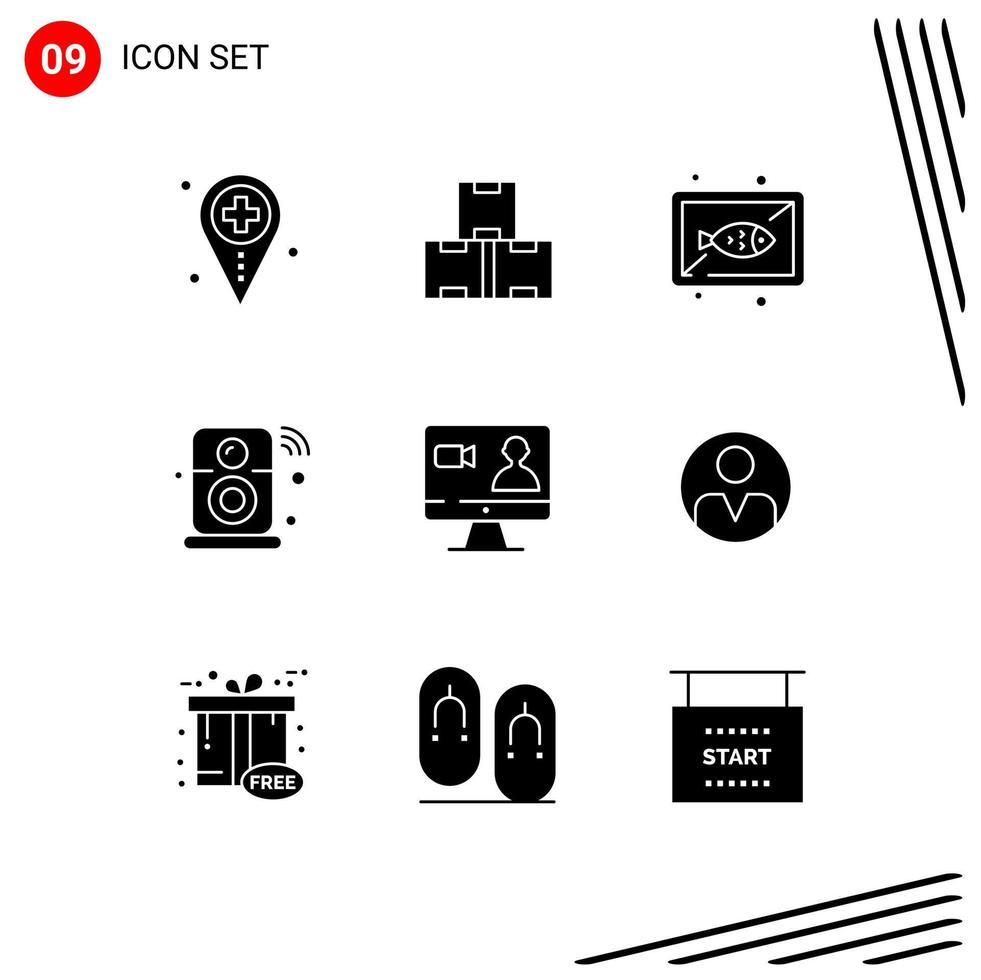 9 Universal Solid Glyphs Set for Web and Mobile Applications iot internet stock speaker dish Editable Vector Design Elements