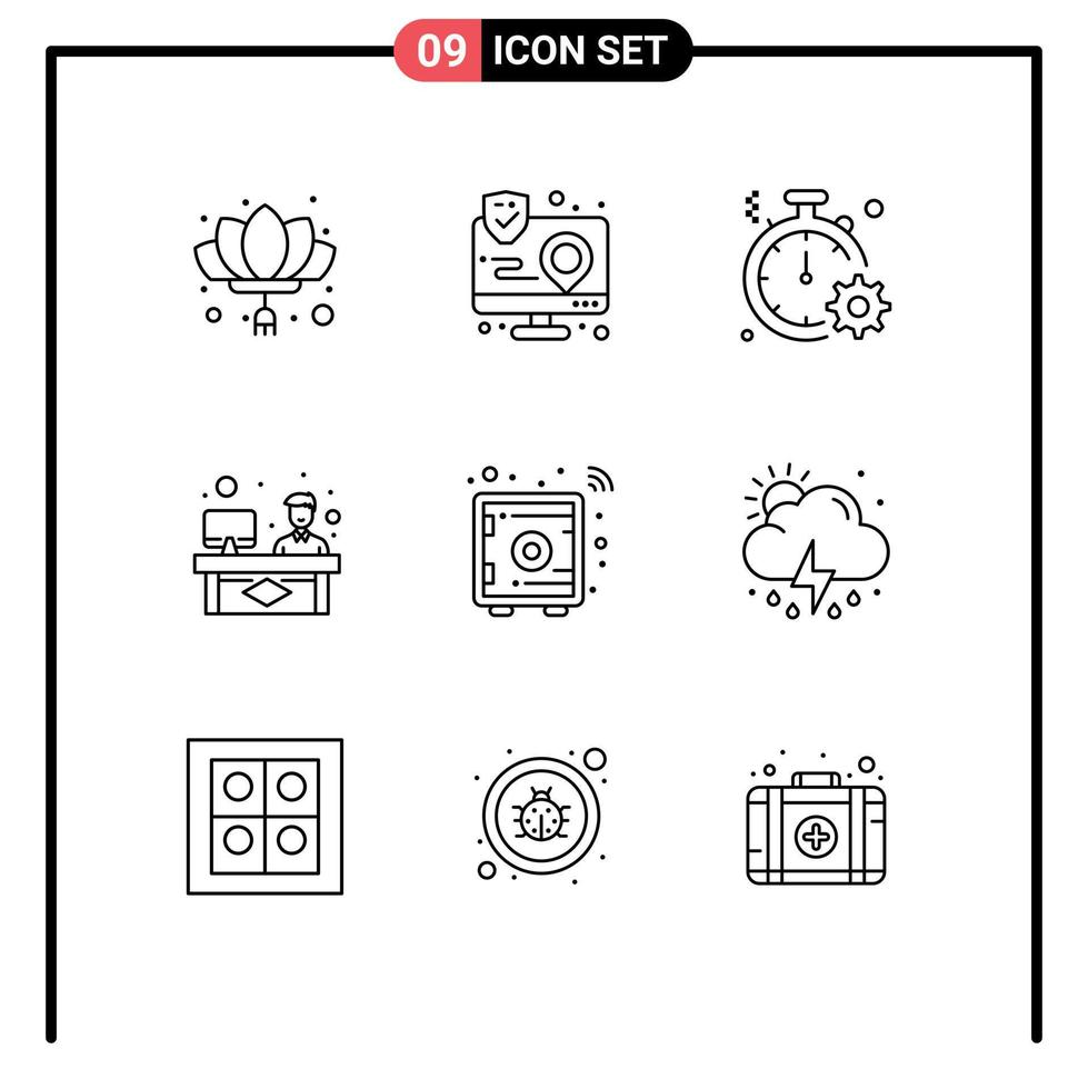 Pictogram Set of 9 Simple Outlines of discussion chat interface gear fast Editable Vector Design Elements