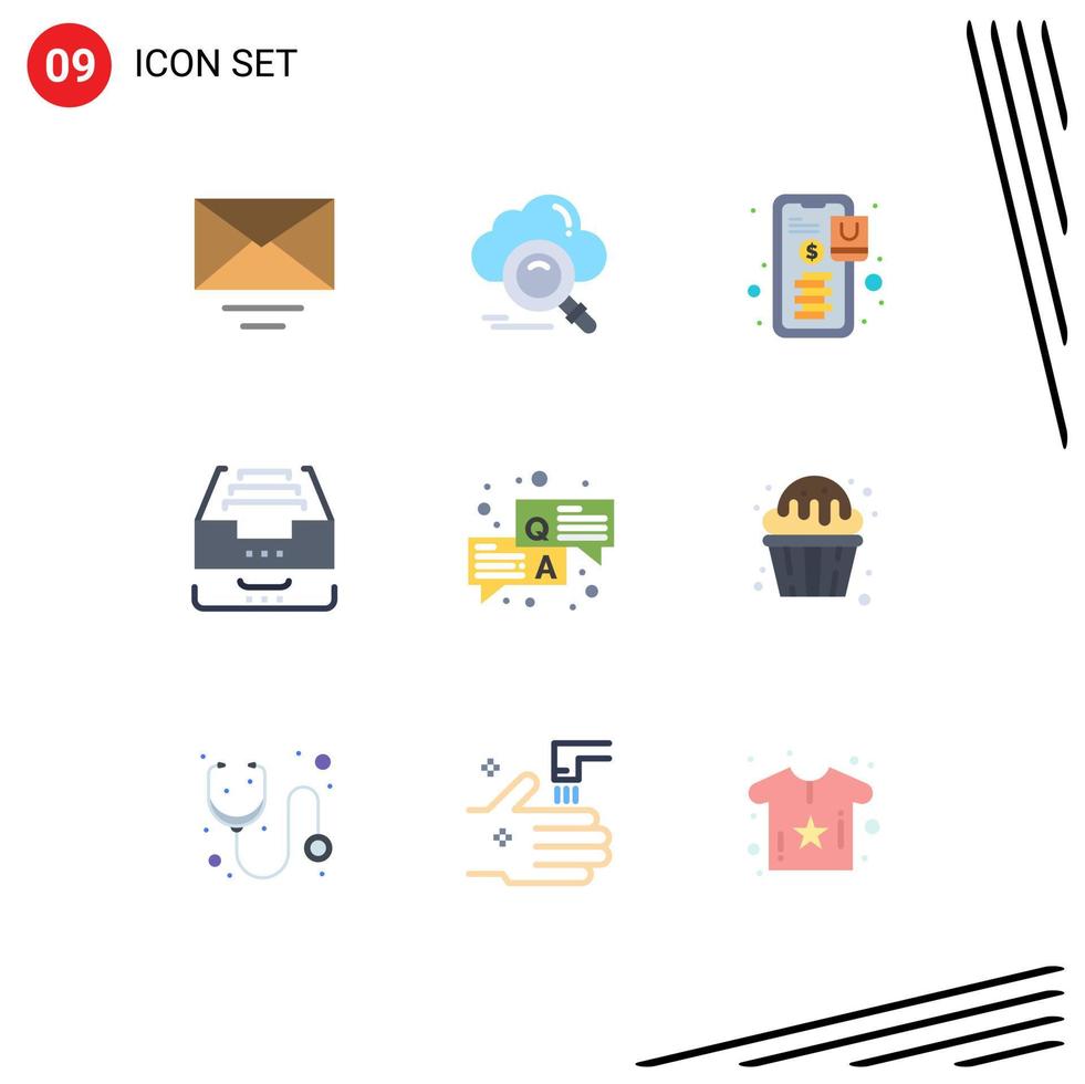 Stock Vector Icon Pack of 9 Line Signs and Symbols for answer document banking data archive Editable Vector Design Elements