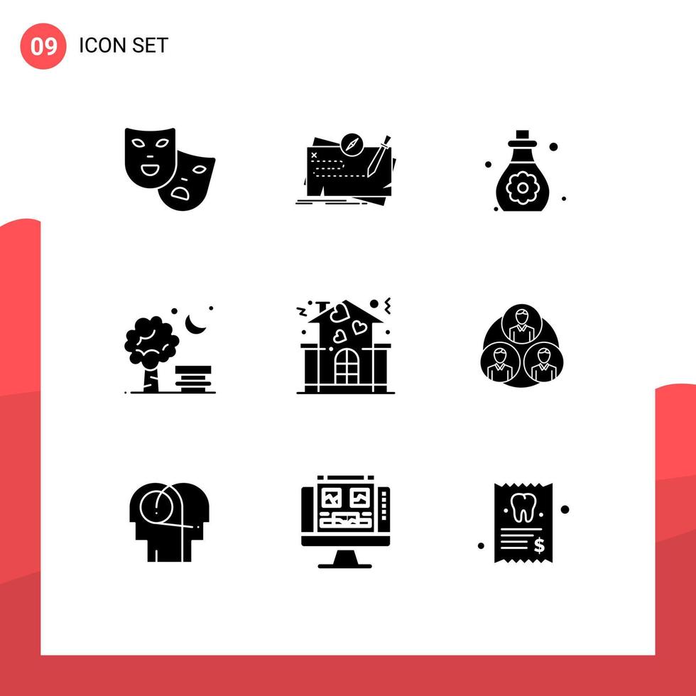 Mobile Interface Solid Glyph Set of 9 Pictograms of baloon park role chair toddler Editable Vector Design Elements