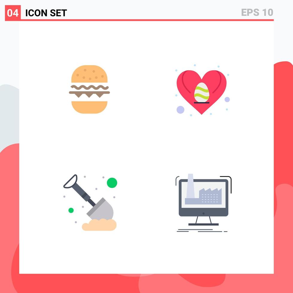 Set of 4 Modern UI Icons Symbols Signs for burger sand canada heart mining Editable Vector Design Elements