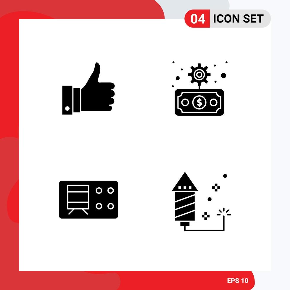 4 Universal Solid Glyph Signs Symbols of appriciate ticket like finance celebration Editable Vector Design Elements