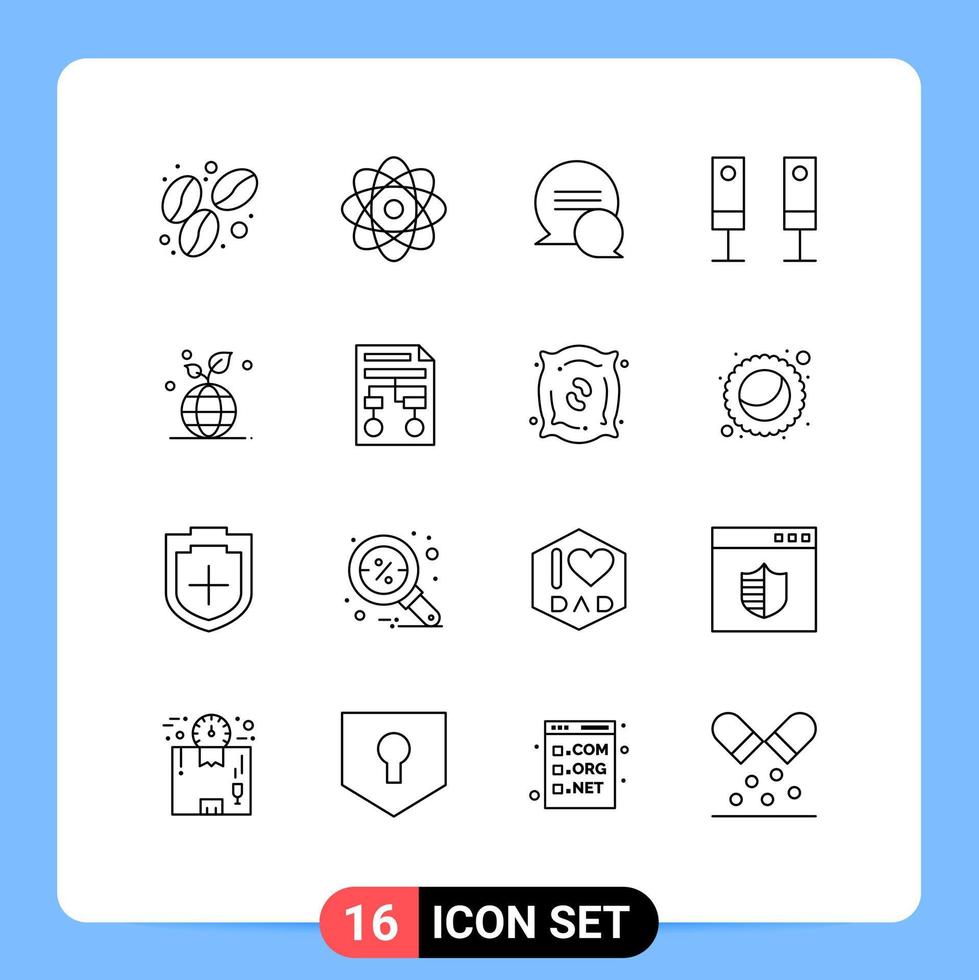 Modern Set of 16 Outlines and symbols such as graph friendly messages eco system Editable Vector Design Elements