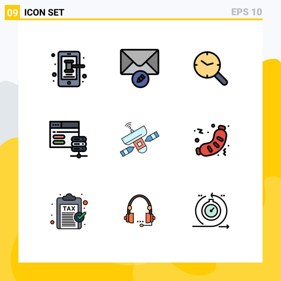 Set of 9 Modern UI Icons Symbols Signs for radar satellite research web network server Editable Vector Design Elements