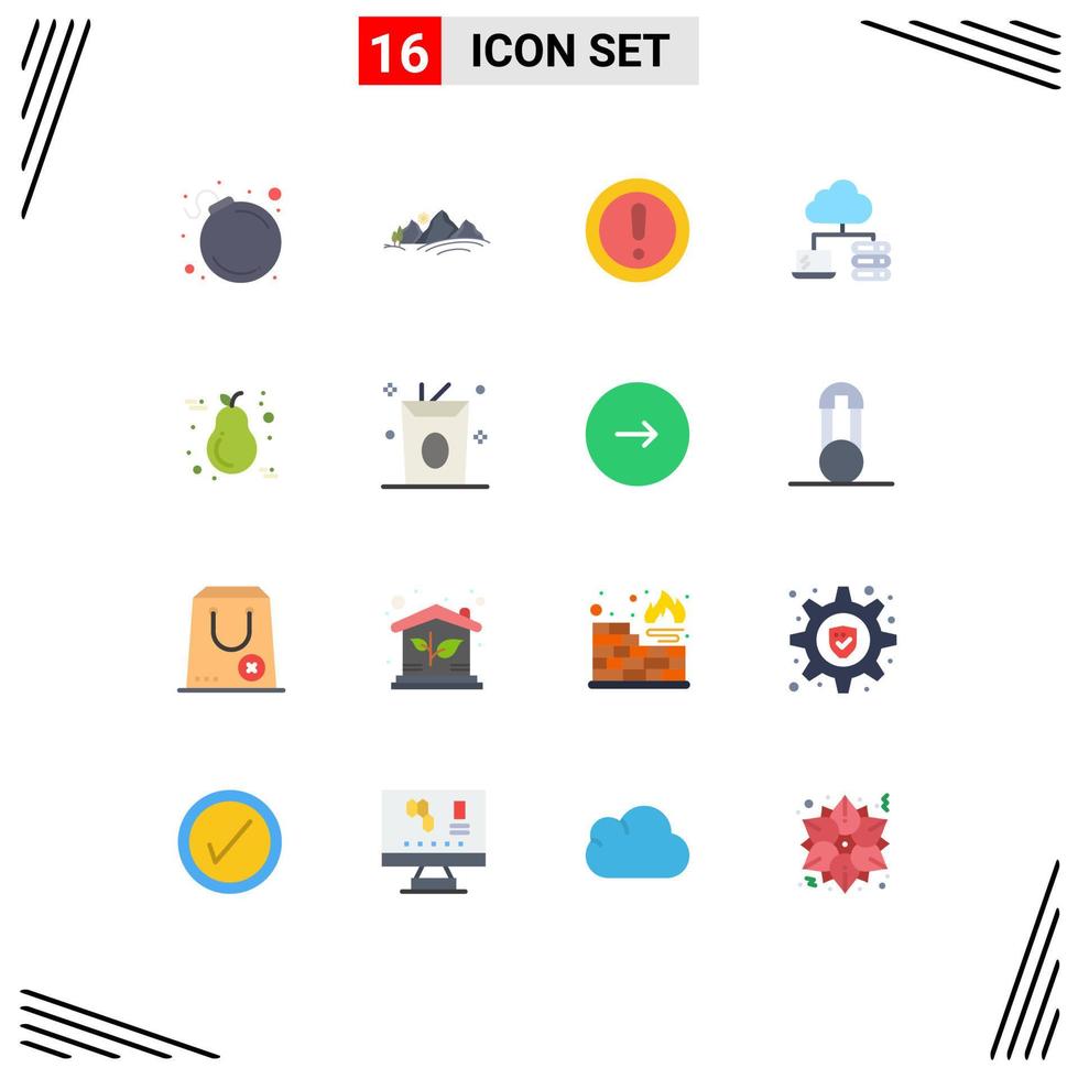 Modern Set of 16 Flat Colors Pictograph of pear server about network support Editable Pack of Creative Vector Design Elements