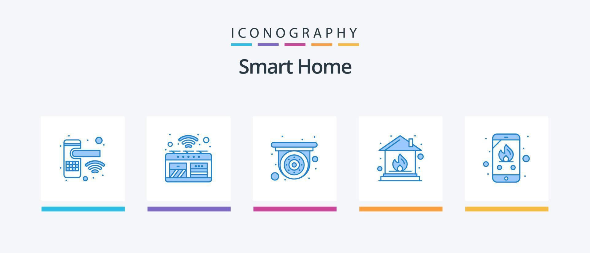 Smart Home Blue 5 Icon Pack Including emergency. insurance. smart oven. home. security. Creative Icons Design vector