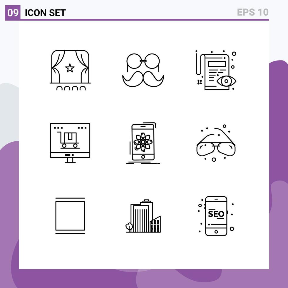 Editable Vector Line Pack of 9 Simple Outlines of marketing digital marketing men business view Editable Vector Design Elements