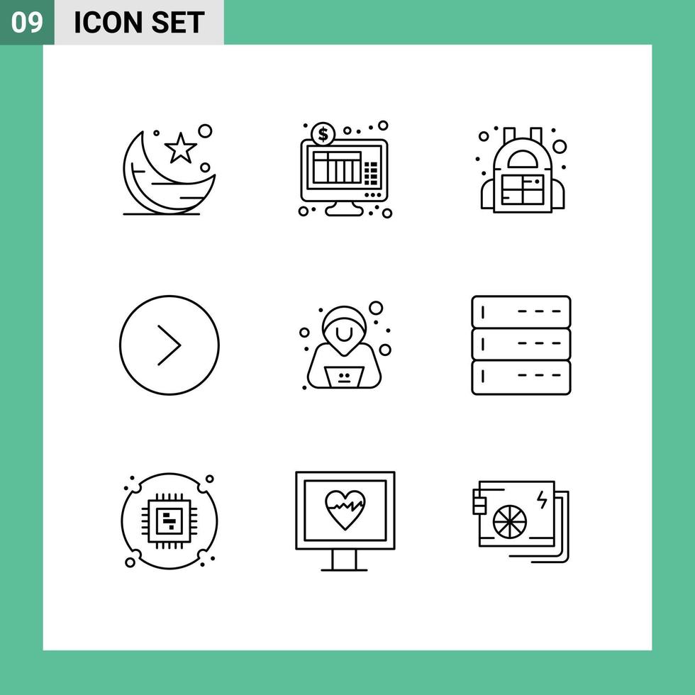 Outline Pack of 9 Universal Symbols of security confirm online banking right arrow Editable Vector Design Elements