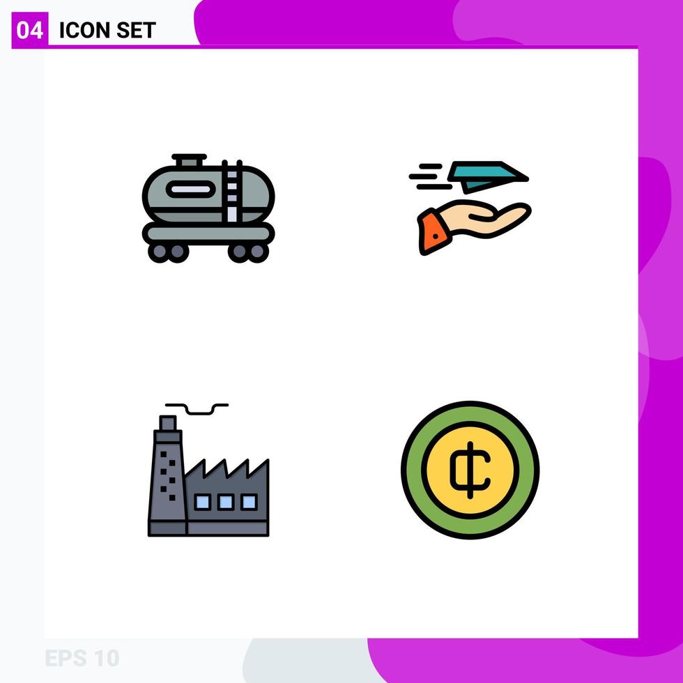 Universal Icon Symbols Group of 4 Modern Filledline Flat Colors of oil factory hand plane industrey Editable Vector Design Elements