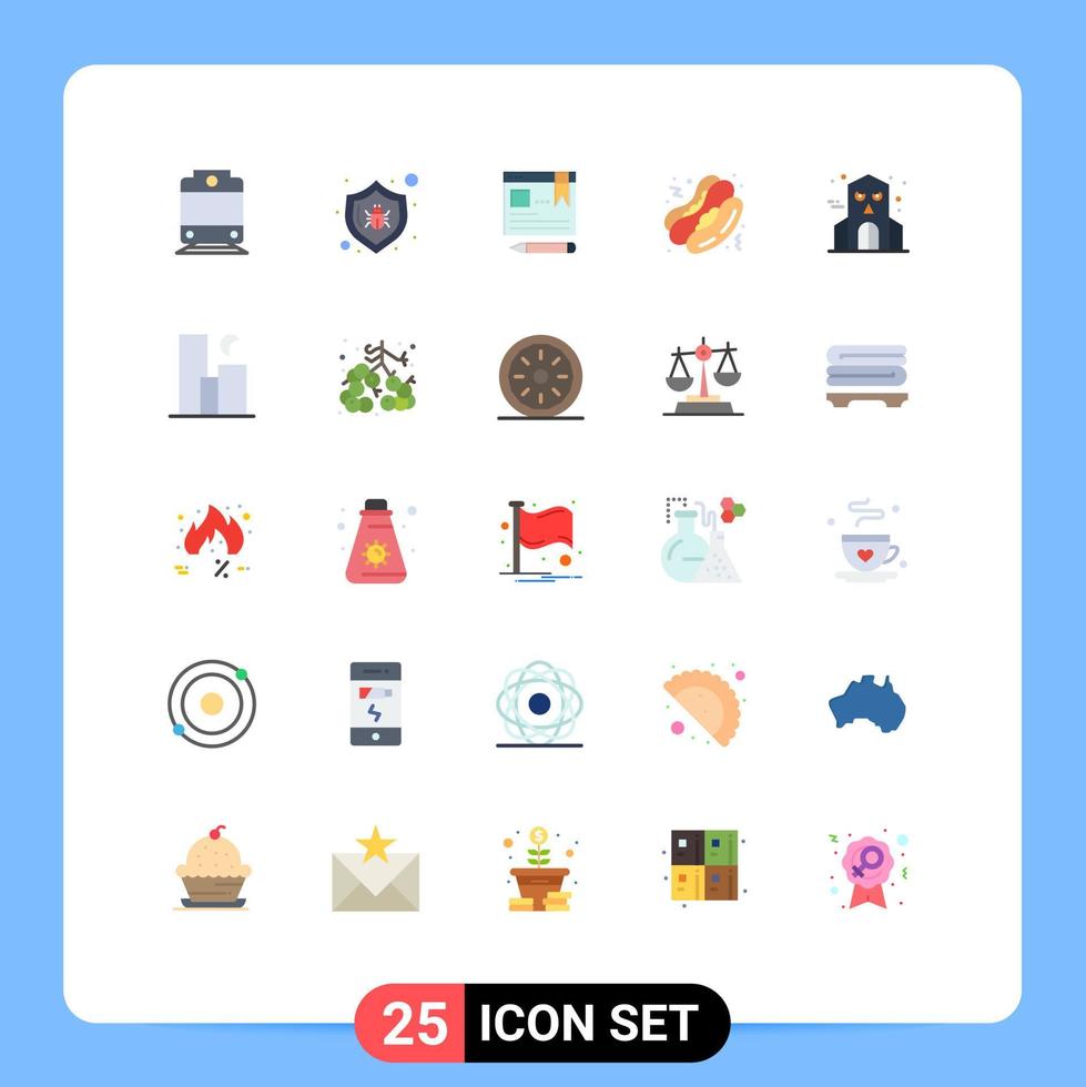 Modern Set of 25 Flat Colors Pictograph of landscape haunted house pen haunted fast food Editable Vector Design Elements