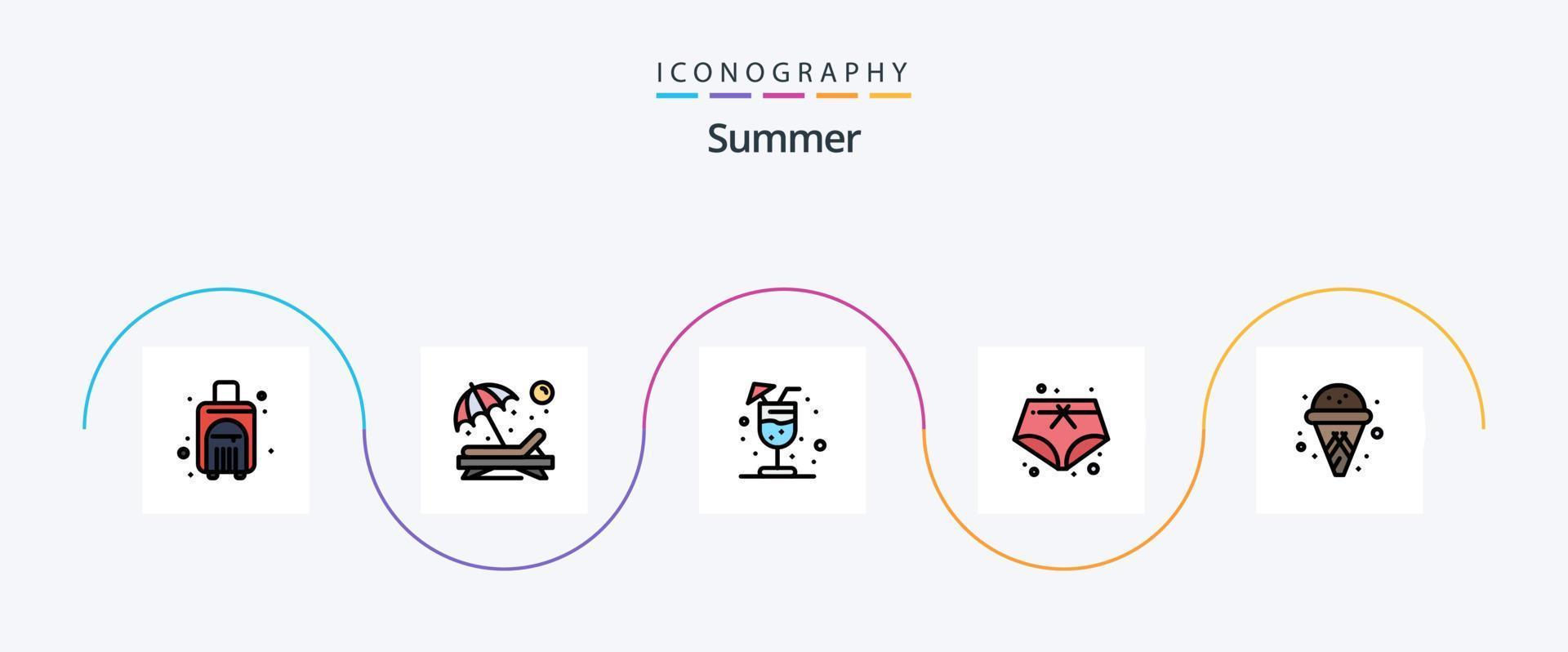 paquete de iconos planos llenos de línea de verano 5 que incluye verano. cono. tomar el sol. vacaciones. pantalones cortos vector