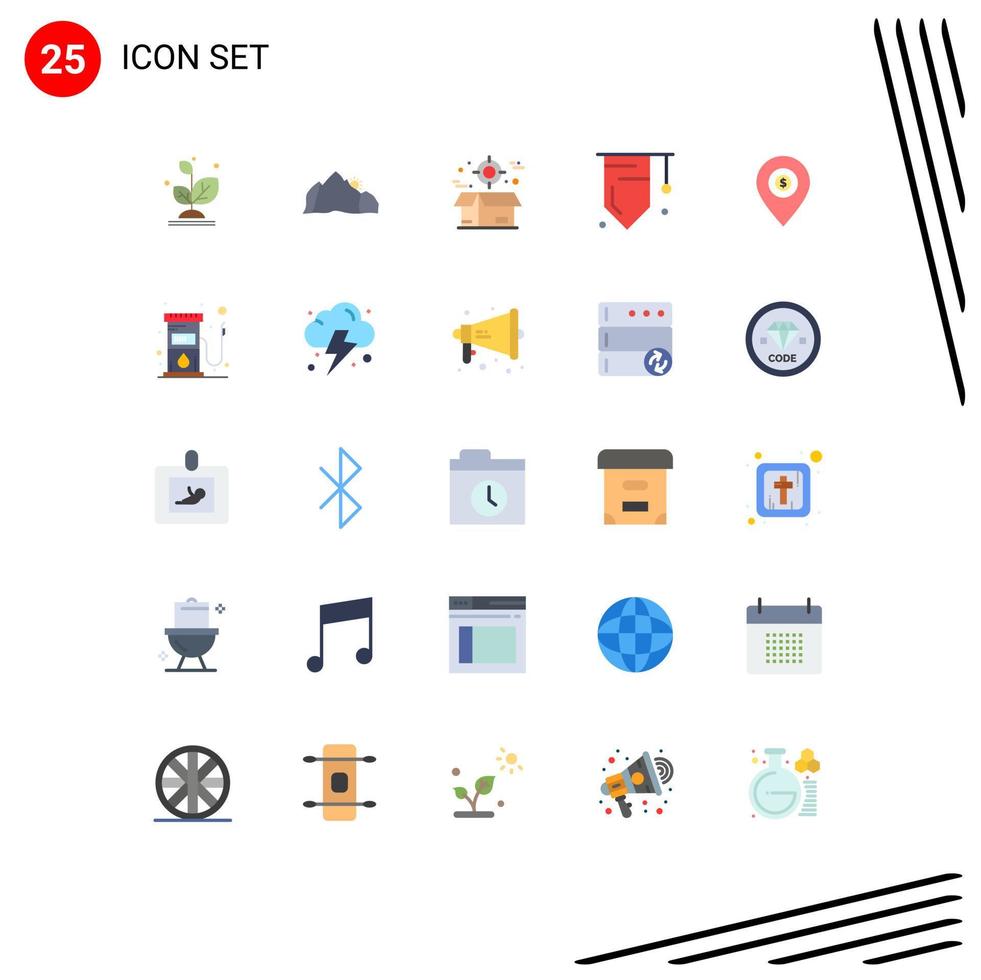 Set of 25 Vector Flat Colors on Grid for success education scene badge delivery Editable Vector Design Elements