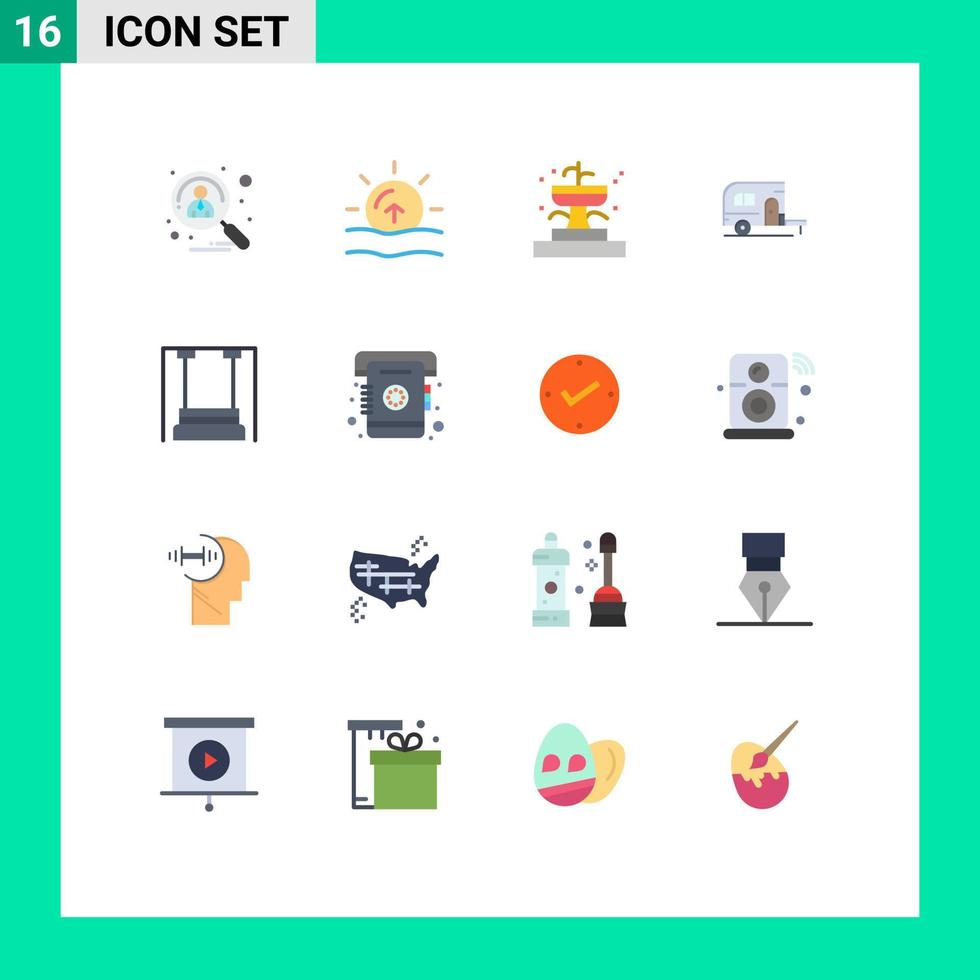 Set of 16 Modern UI Icons Symbols Signs for amusement camp weather camping park Editable Pack of Creative Vector Design Elements