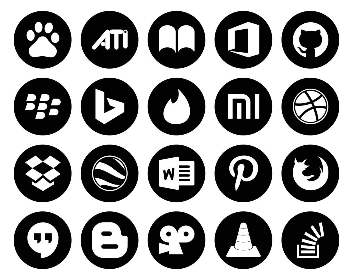 paquete de 20 íconos de redes sociales que incluye el navegador de blogger xiaomi firefox word vector