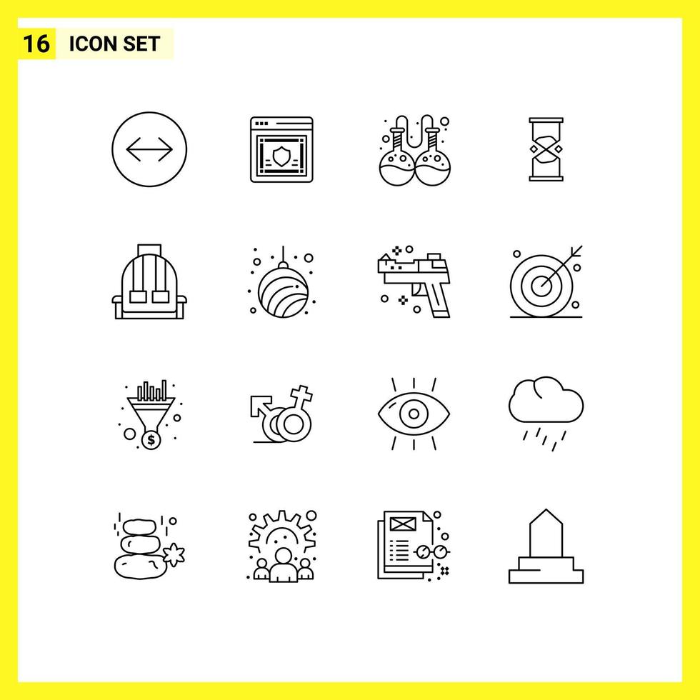 User Interface Pack of 16 Basic Outlines of bag sand flask watch time Editable Vector Design Elements