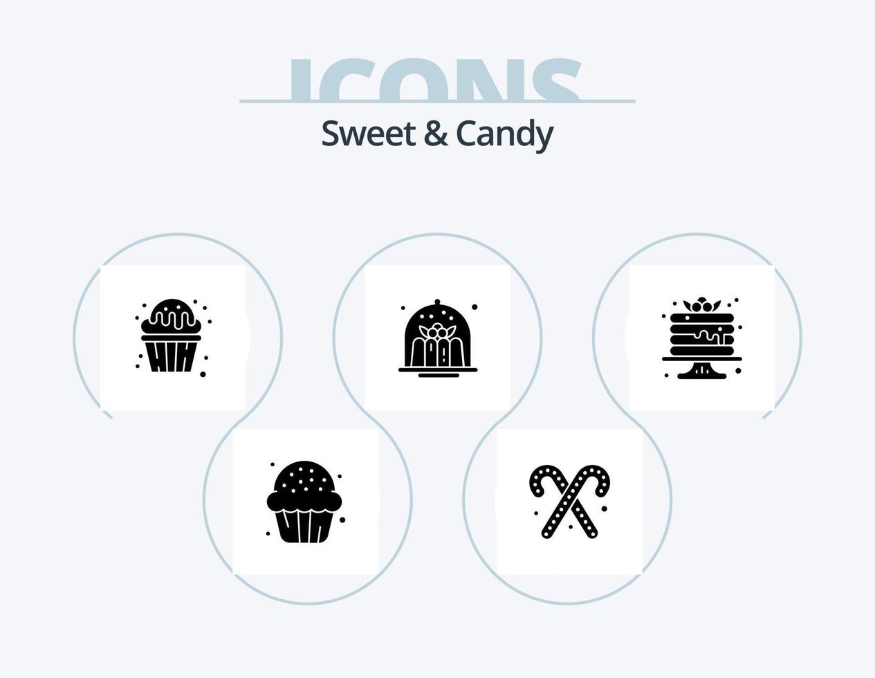 paquete de iconos de glifo de dulces y caramelos 5 diseño de iconos. postre. cafetería. dulces duende. mollete vector