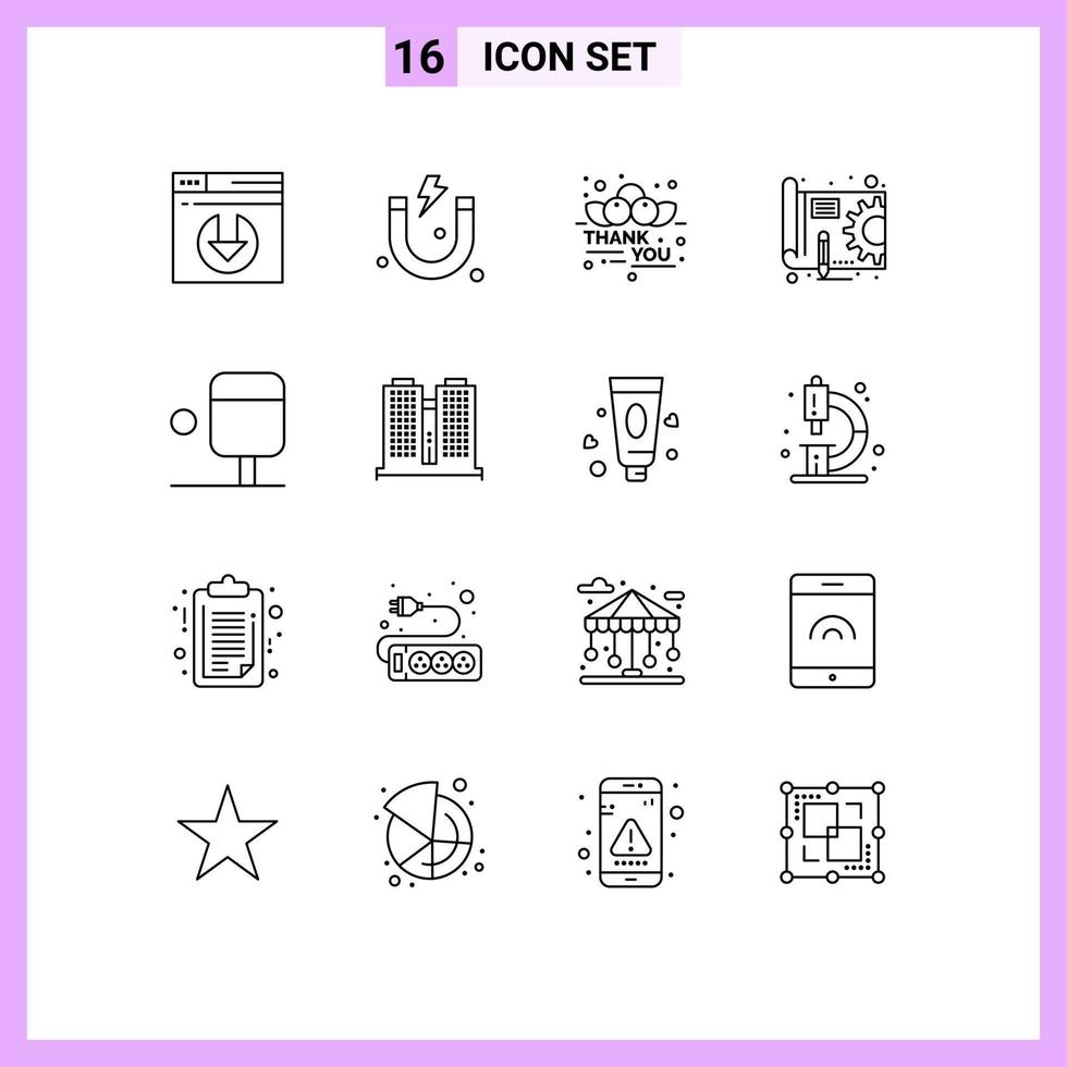 16 Universal Outline Signs Symbols of office sport message ping pong pen Editable Vector Design Elements