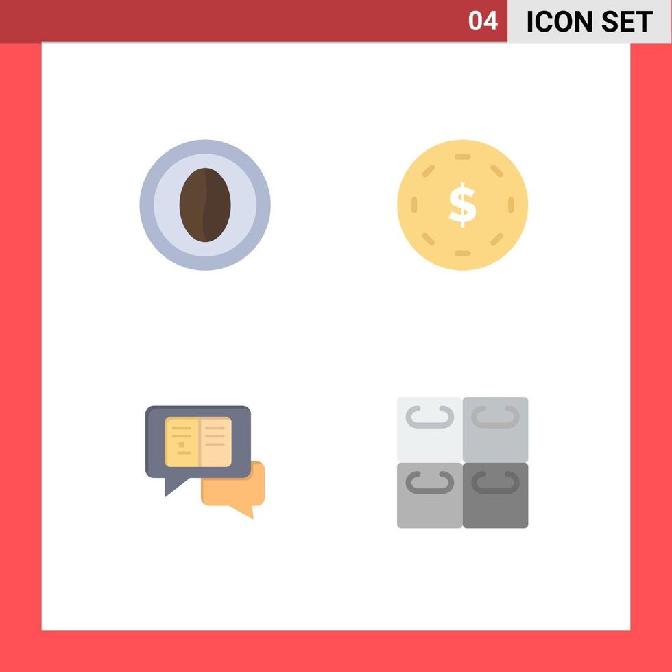 Set of 4 Modern UI Icons Symbols Signs for coffee chat food finance popup Editable Vector Design Elements