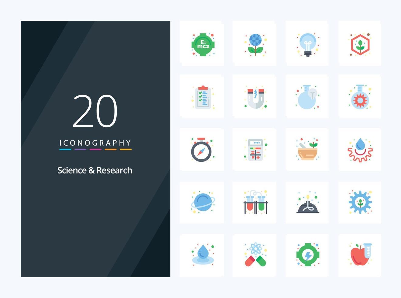 20 icono de color plano de ciencia para presentación vector