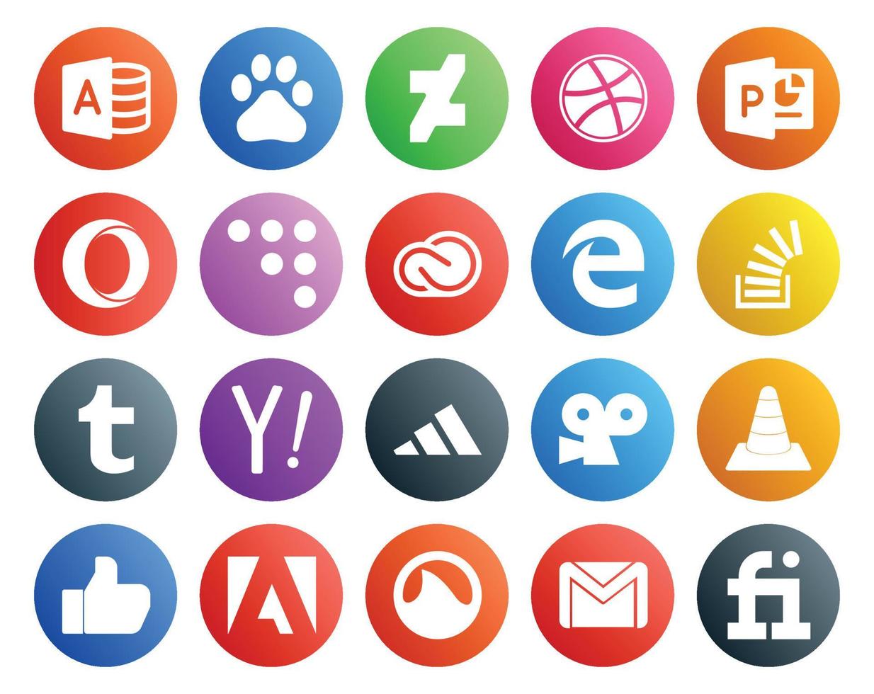 Paquete de 20 íconos de redes sociales que incluye la pregunta de desbordamiento de búsqueda de tumblr cc vector