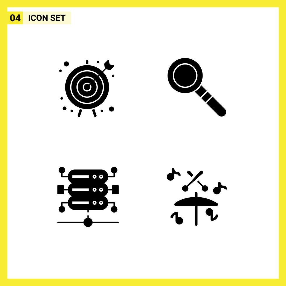 4 Thematic Vector Solid Glyphs and Editable Symbols of arrow server business goal search music Editable Vector Design Elements