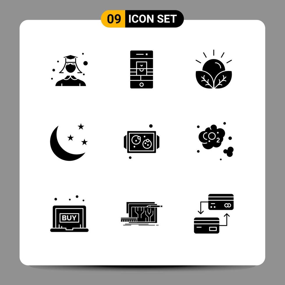 Pictogram Set of 9 Simple Solid Glyphs of nature half moon webcam half farming Editable Vector Design Elements