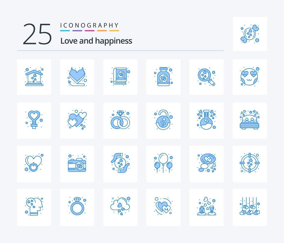 Me encanta el paquete de iconos de 25 colores azules, incluida la boda. amar. romántico. corazón. corazón vector