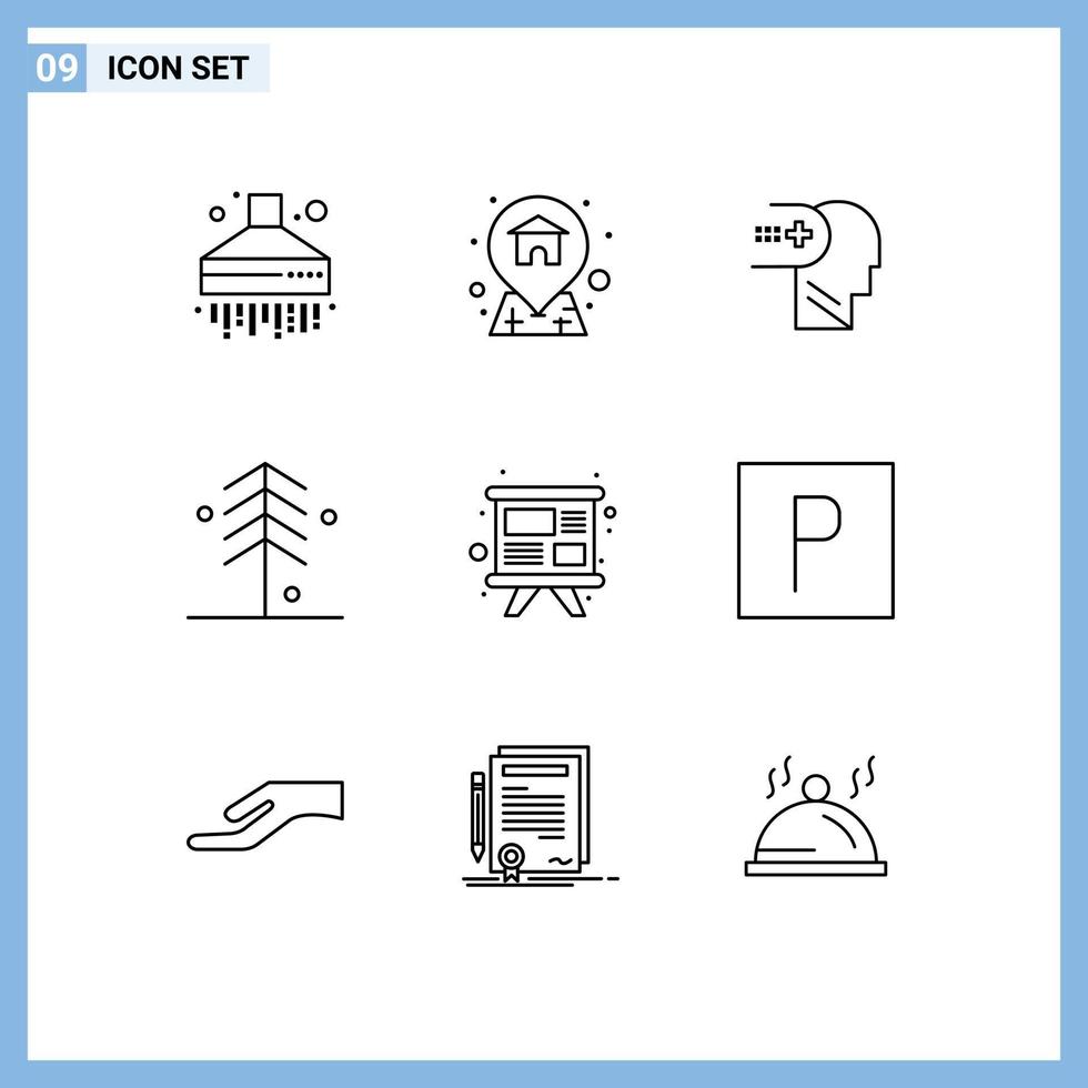 9 Universal Outline Signs Symbols of training study medical presentation nature Editable Vector Design Elements