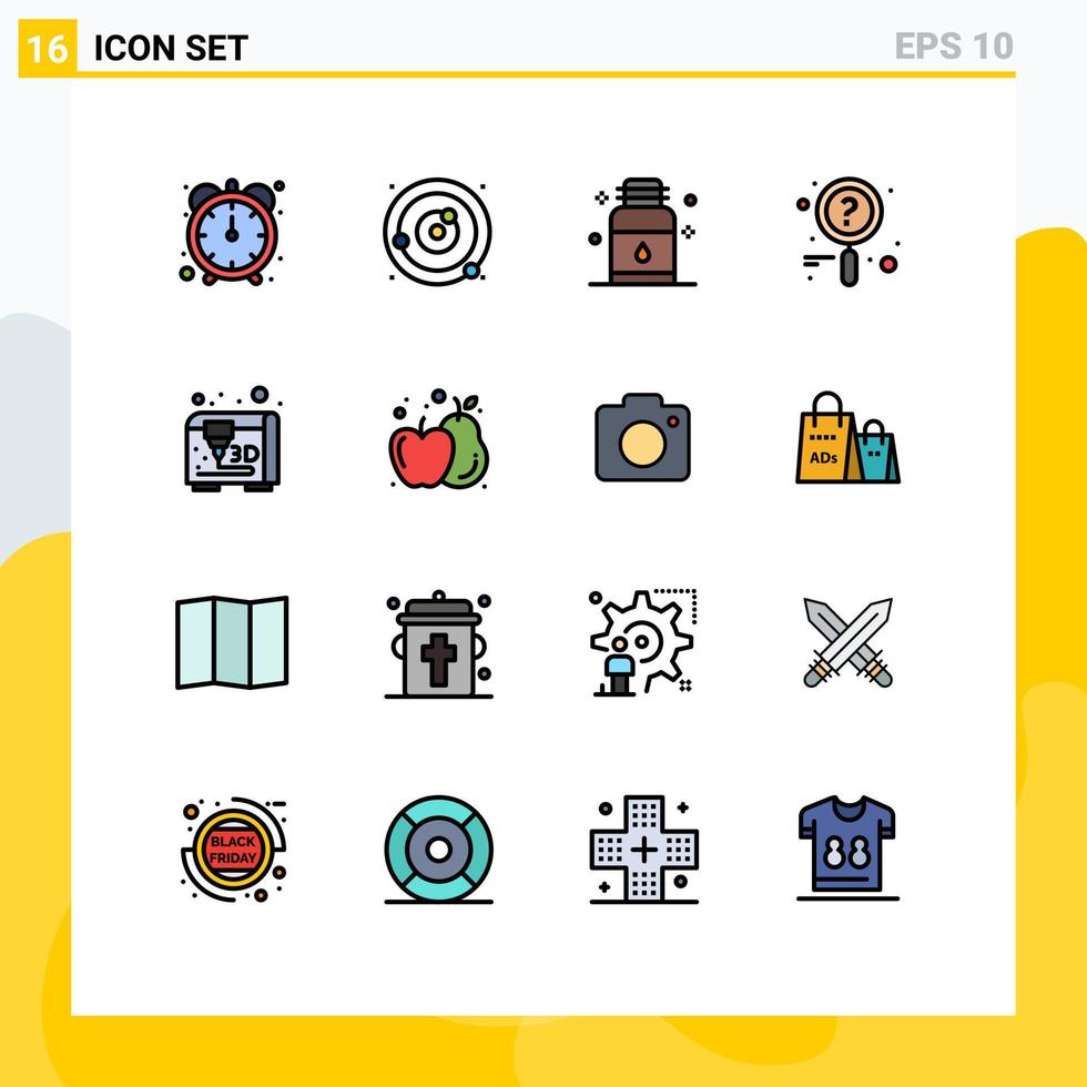 paquete de 16 líneas llenas de colores planos modernos, signos y símbolos para medios de impresión web, como la búsqueda de impresión, la investigación del cabello, el spa, elementos de diseño de vectores creativos editables