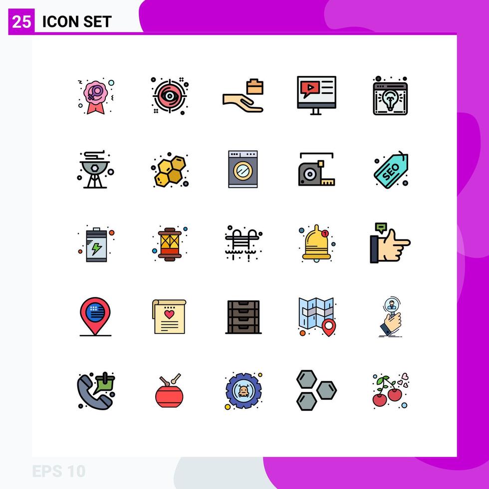 25 Filled line Flat Color concept for Websites Mobile and Apps browser tutorial view multimedia education Editable Vector Design Elements