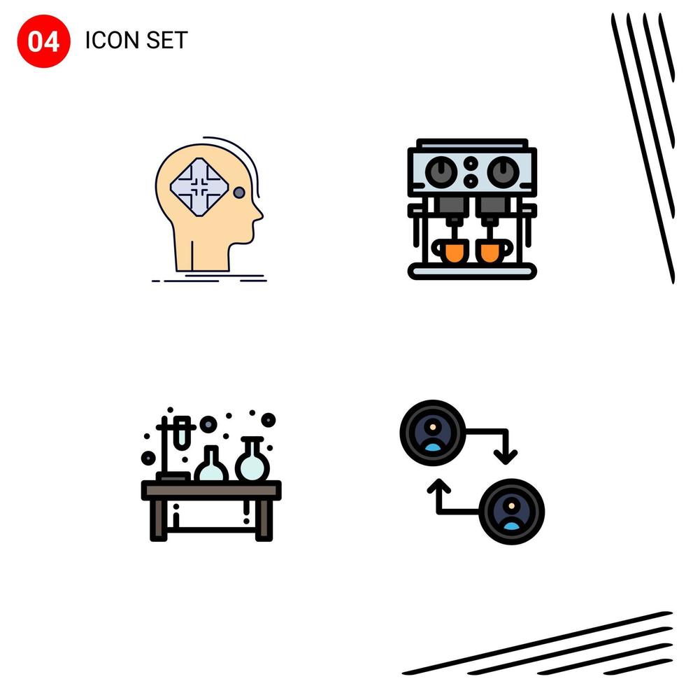 Mobile Interface Filledline Flat Color Set of 4 Pictograms of advanced chemistry human kitchen flask Editable Vector Design Elements