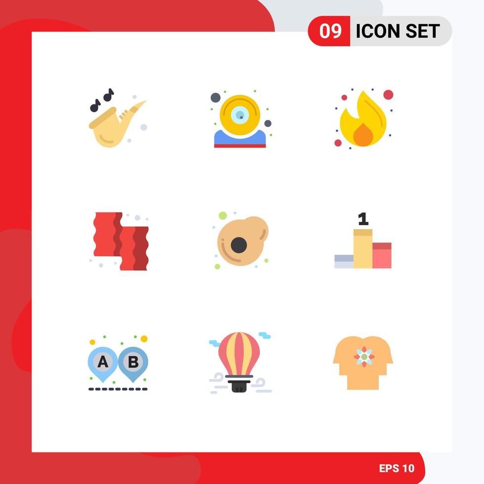 Modern Set of 9 Flat Colors Pictograph of meat cooking business beef seo Editable Vector Design Elements