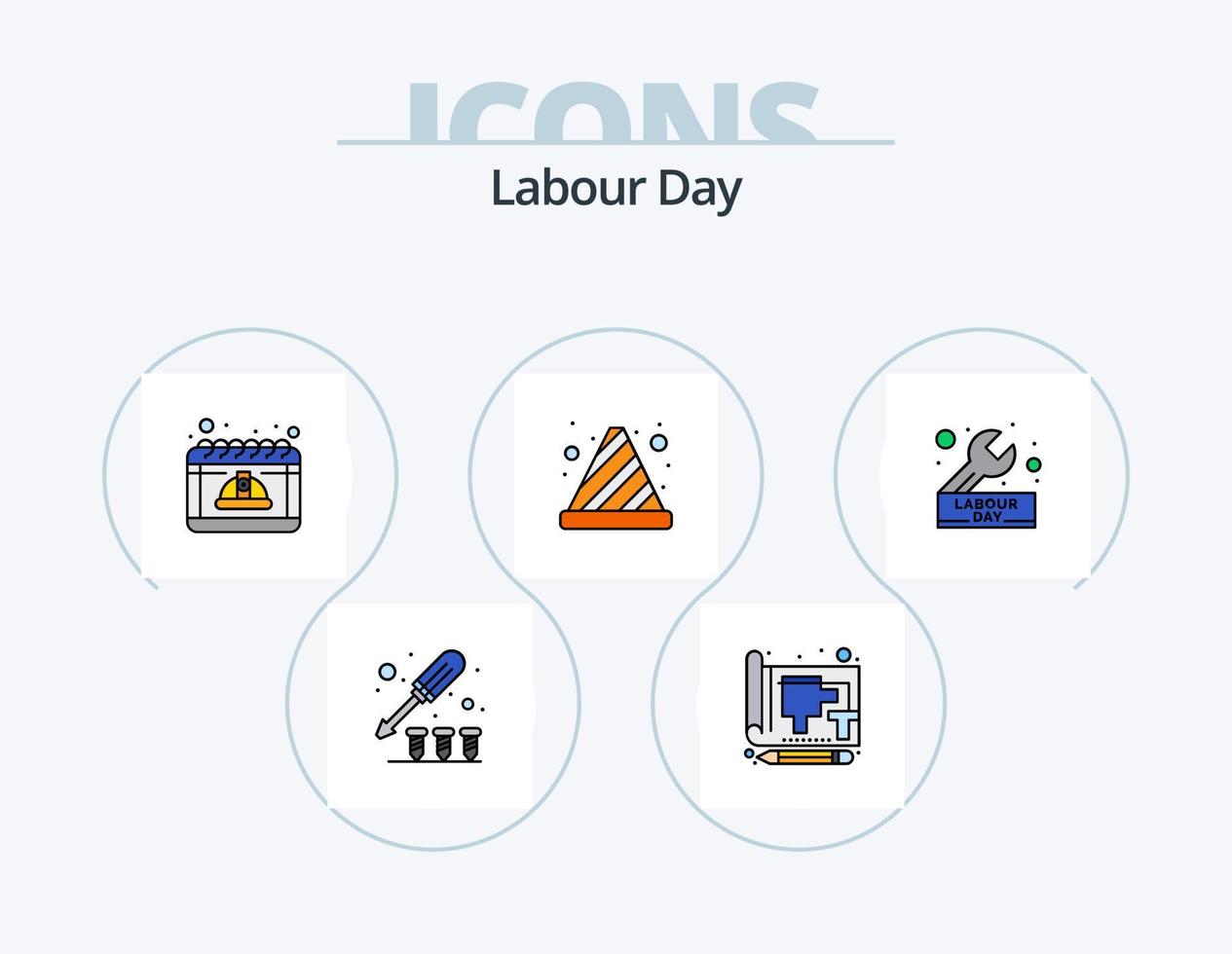 diseño de iconos del paquete de iconos llenos de línea del día del trabajo 5. reparar. labor. día. engranaje. seguridad vector