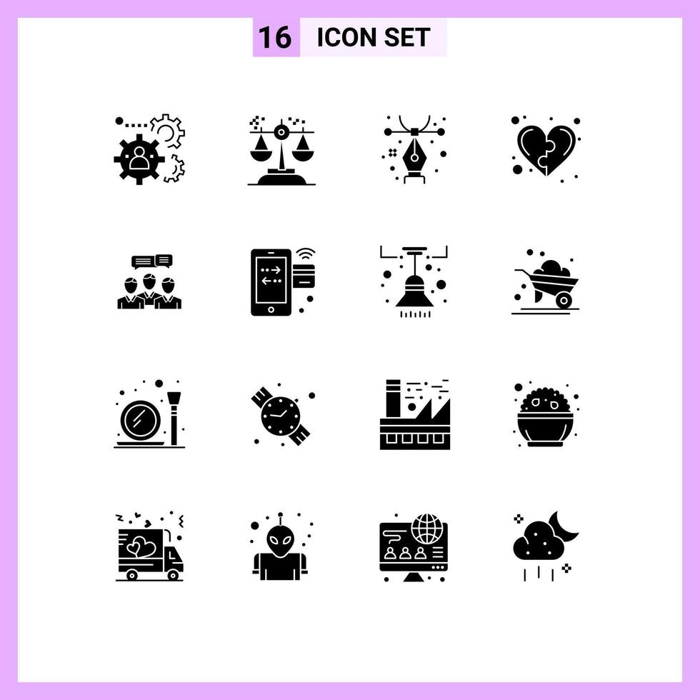 Universal Icon Symbols Group of 16 Modern Solid Glyphs of life health judgment game pen Editable Vector Design Elements
