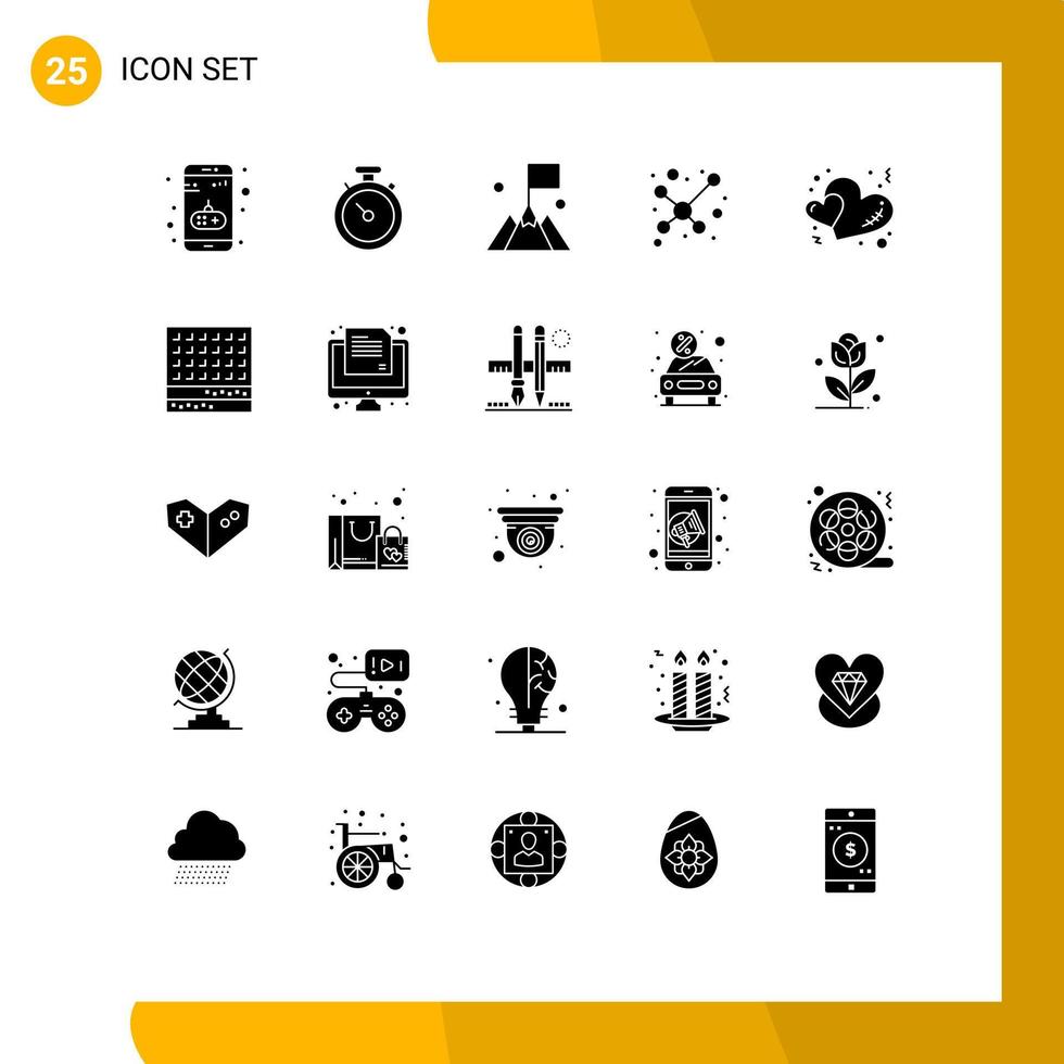 Set of 25 Modern UI Icons Symbols Signs for love heart flag science atom Editable Vector Design Elements