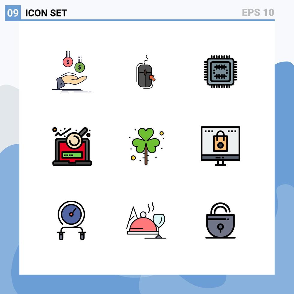 paquete de línea de vector editable de 9 colores planos de línea de llenado simple del archivo de inicio de sesión tecnología de análisis en línea elementos de diseño de vector editable