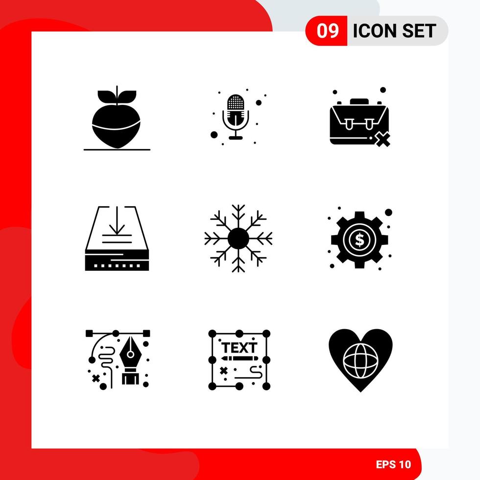 Modern Set of 9 Solid Glyphs and symbols such as snow cold population tray email Editable Vector Design Elements