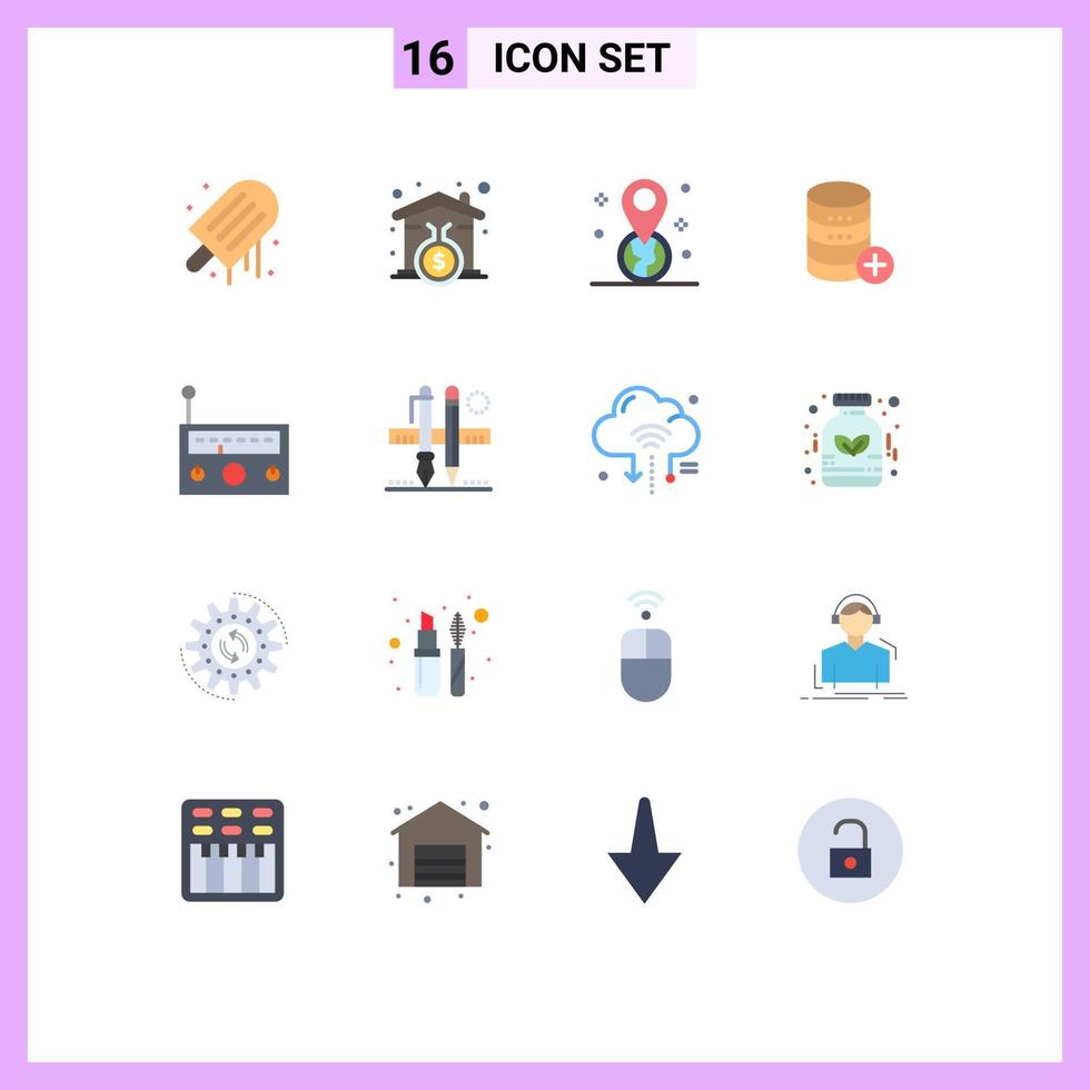 Pictogram Set of 16 Simple Flat Colors of device storage geolocation sal database Editable Pack of Creative Vector Design Elements
