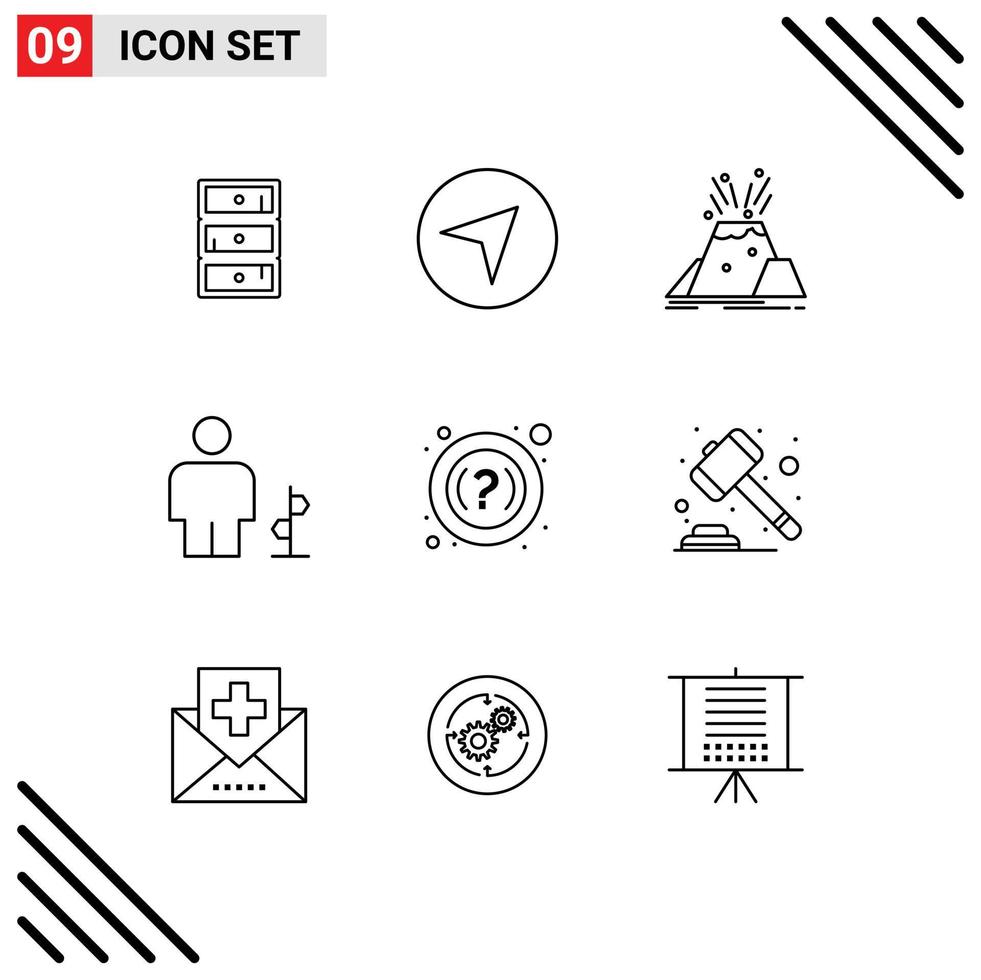 Modern Set of 9 Outlines Pictograph of faq human eruption direction avatar Editable Vector Design Elements