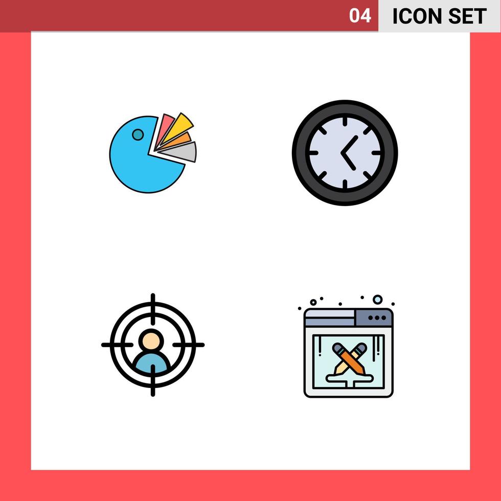 Set of 4 Commercial Filledline Flat Colors pack for pie design diagram target software Editable Vector Design Elements