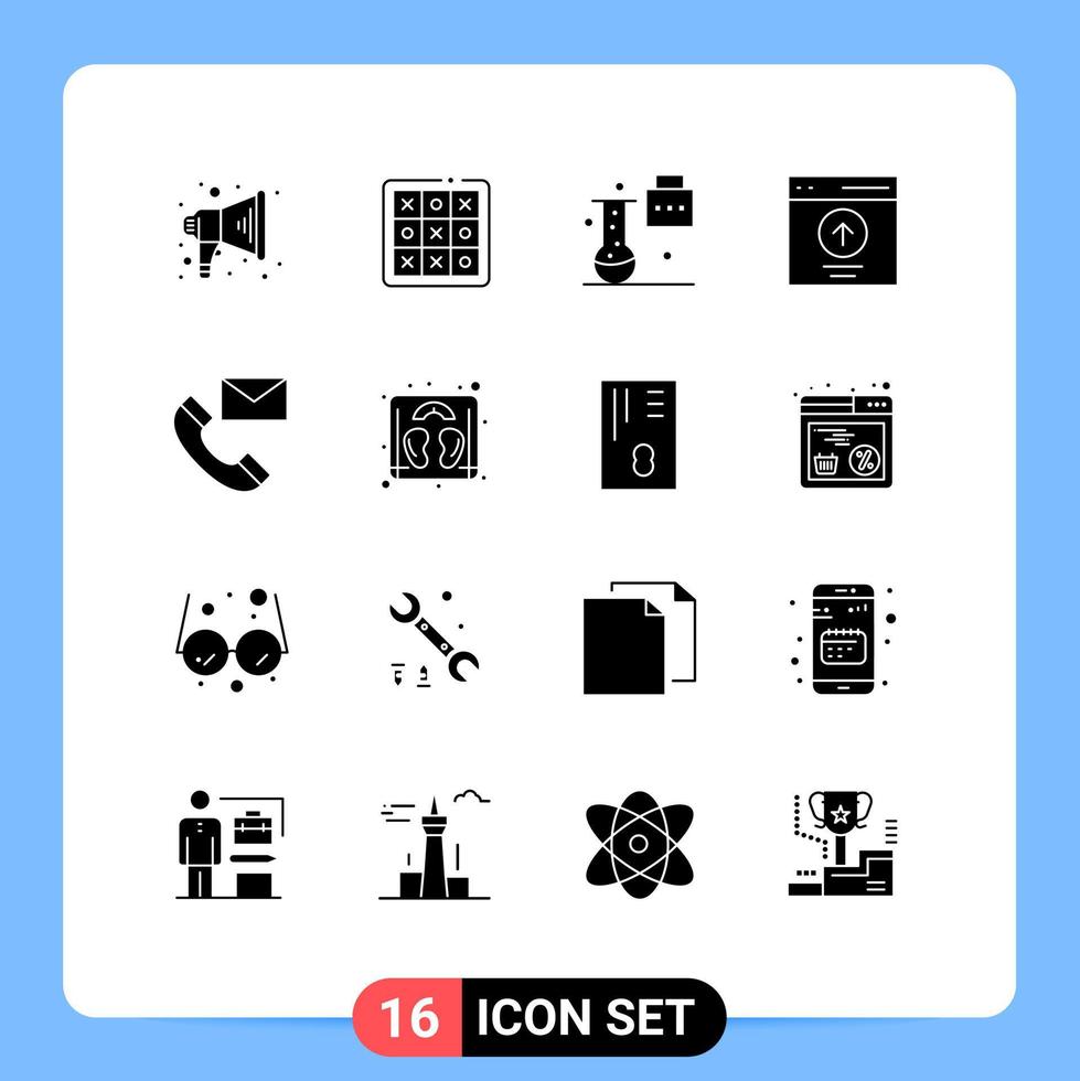 Group of 16 Solid Glyphs Signs and Symbols for user message expansion and innovation interface science portfolio Editable Vector Design Elements