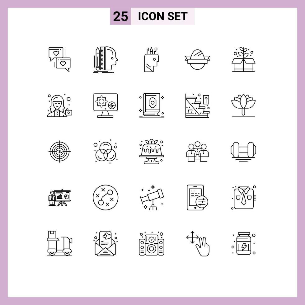 Group of 25 Lines Signs and Symbols for earth day holiday thinking egg school Editable Vector Design Elements