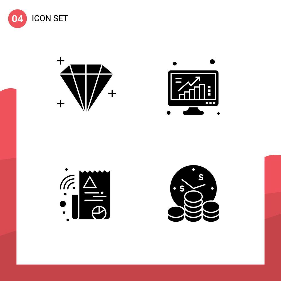 4 Universal Solid Glyphs Set for Web and Mobile Applications diamond graph grow poll business Editable Vector Design Elements