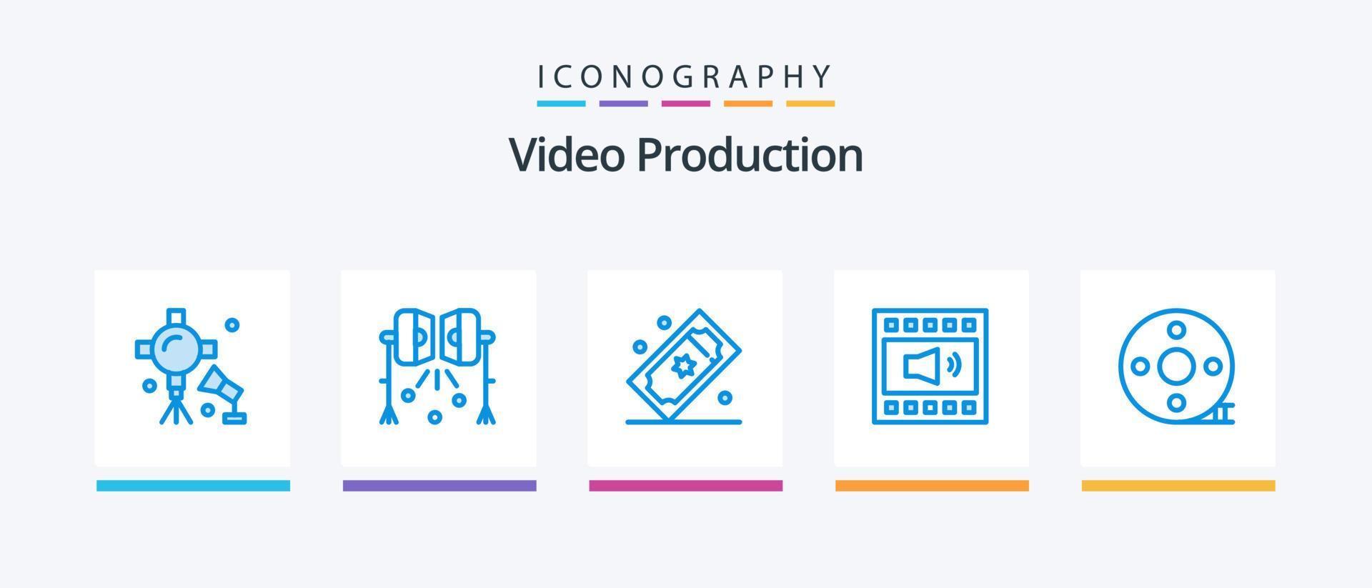 Video Production Blue 5 Icon Pack Including clapper. action clapper. theater tickets. volume. open volume. Creative Icons Design vector