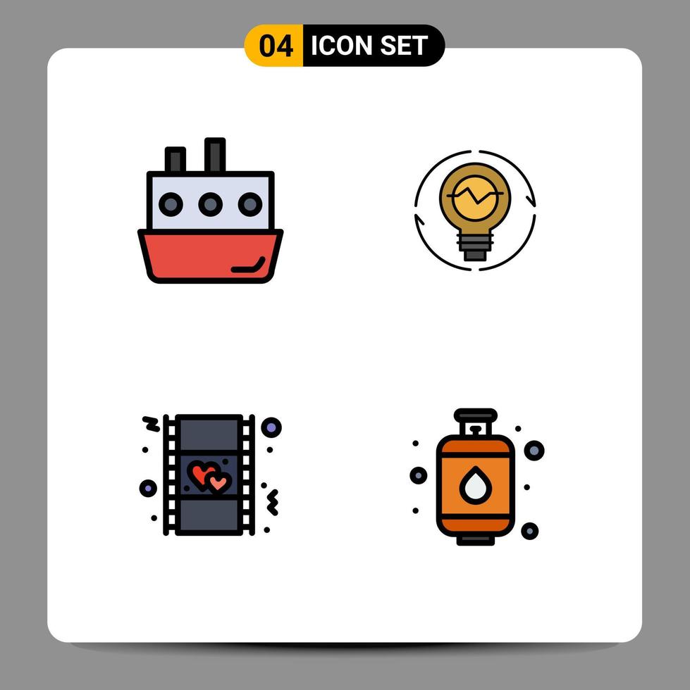 Modern Set of 4 Filledline Flat Colors and symbols such as boat innovation traffic concept lightbulb Editable Vector Design Elements