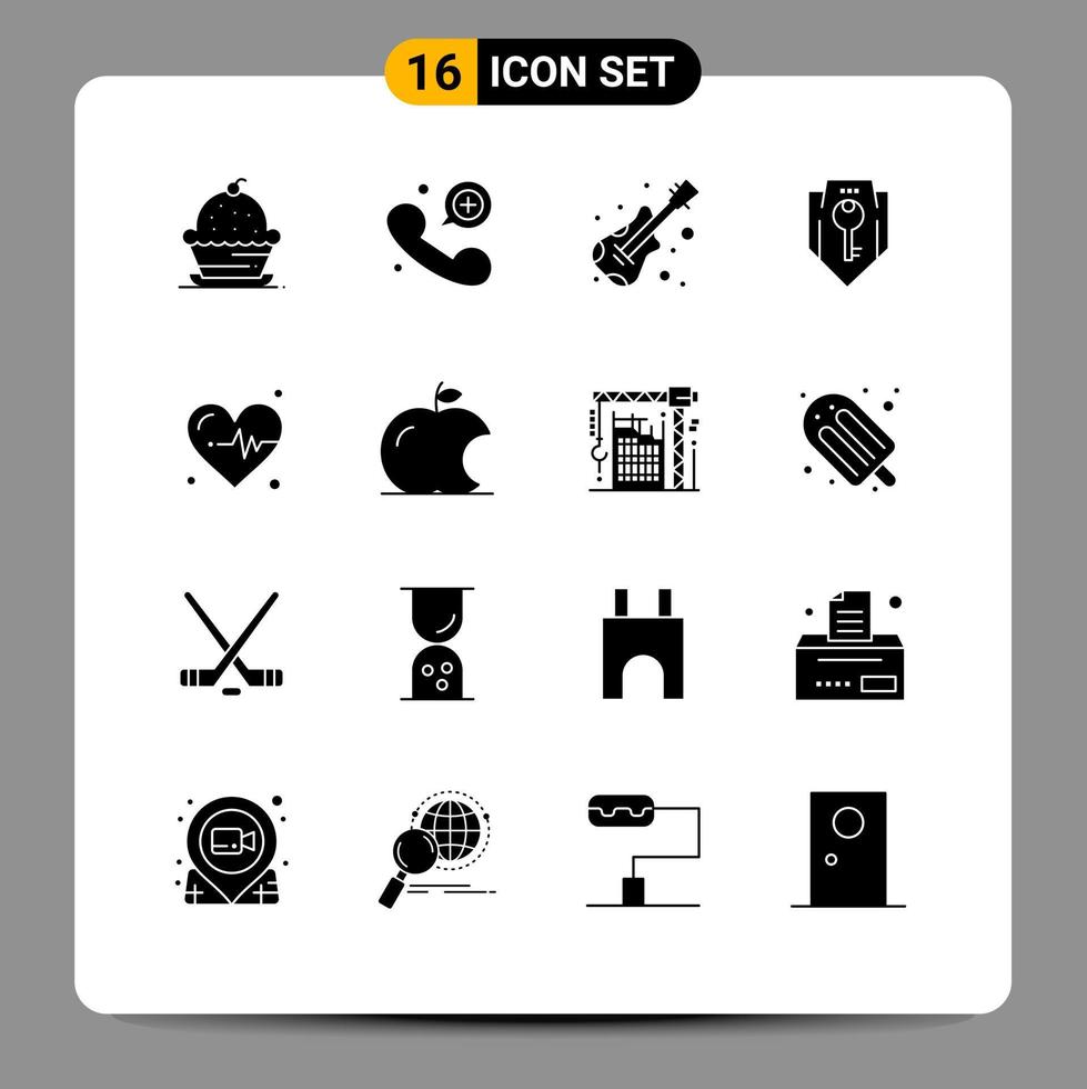 Universal Icon Symbols Group of 16 Modern Solid Glyphs of medical security emergency call protection access Editable Vector Design Elements