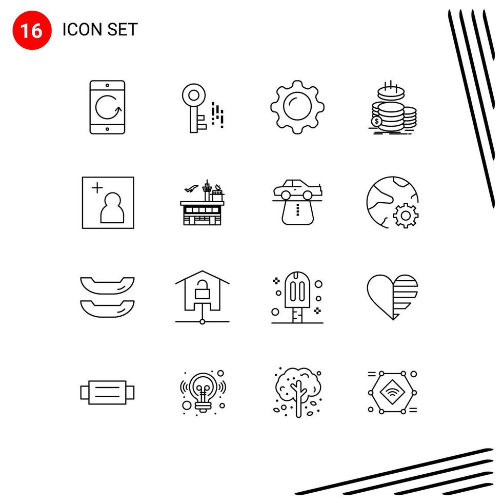 Universal Icon Symbols Group of 16 Modern Outlines of savings gold cosmetics finance mirror Editable Vector Design Elements