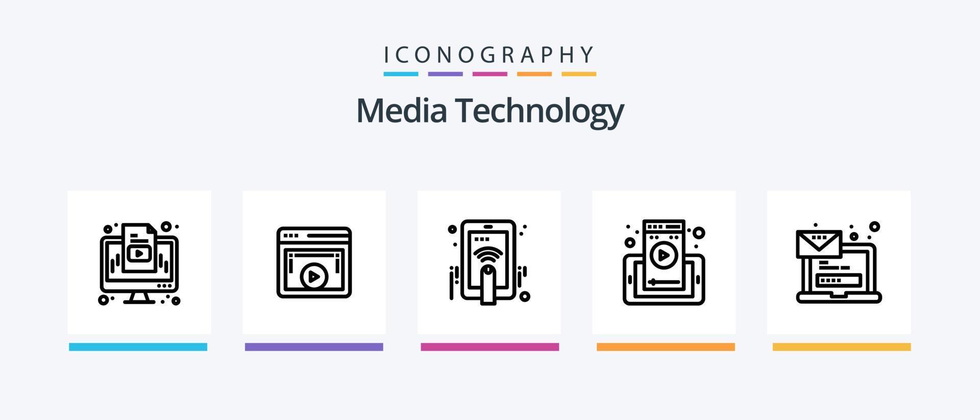 Media Technology Line 5 Icon Pack Including computer. media player. music. hands. director. Creative Icons Design vector